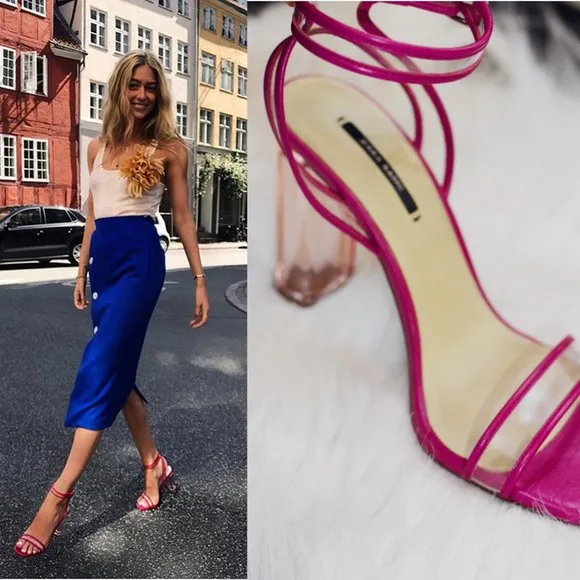 Zara Ankle Strap Sandals with Vinyl Heel