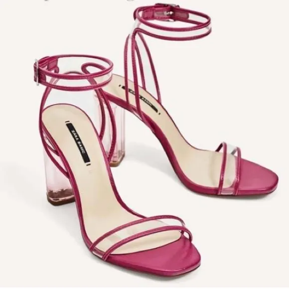 Zara Ankle Strap Sandals with Vinyl Heel