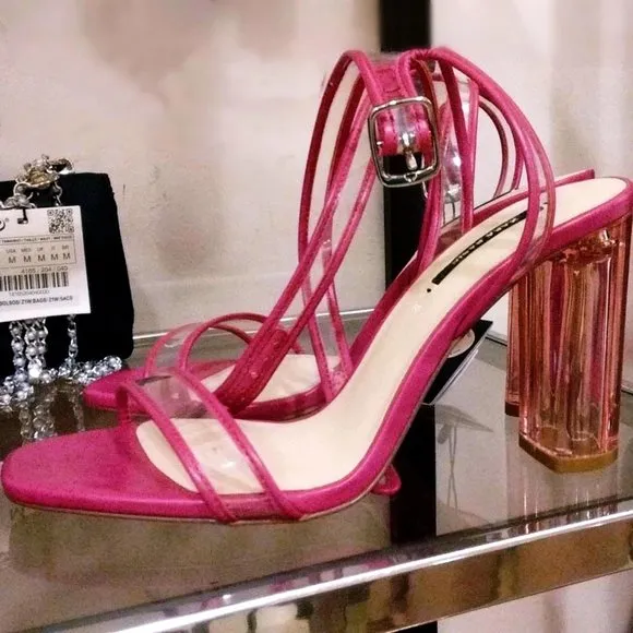 Zara Ankle Strap Sandals with Vinyl Heel