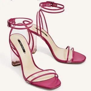 Zara Ankle Strap Sandals with Vinyl Heel