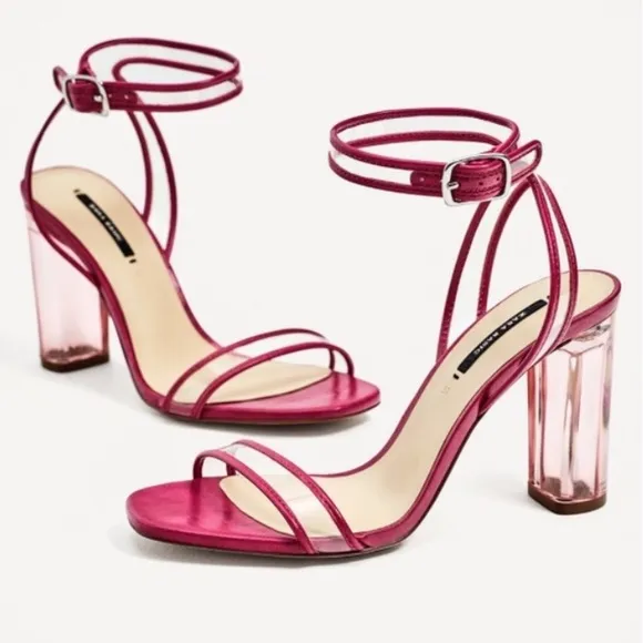 Zara Ankle Strap Sandals with Vinyl Heel