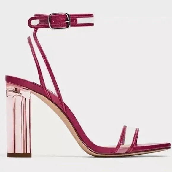 Zara Ankle Strap Sandals with Vinyl Heel
