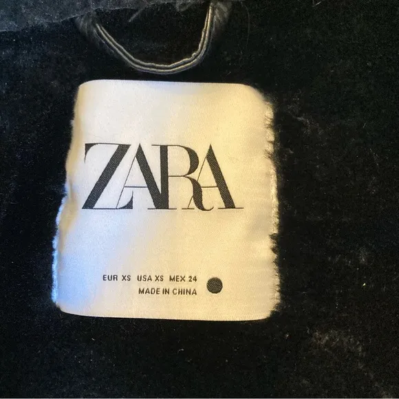 ZARA Black Faux Leather soft faux Fur Moto Aviator Jacket Coat