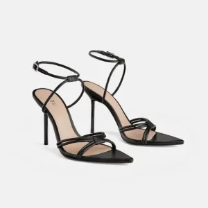 Zara Black High Heeled Pointed Toe Strappy Sandals