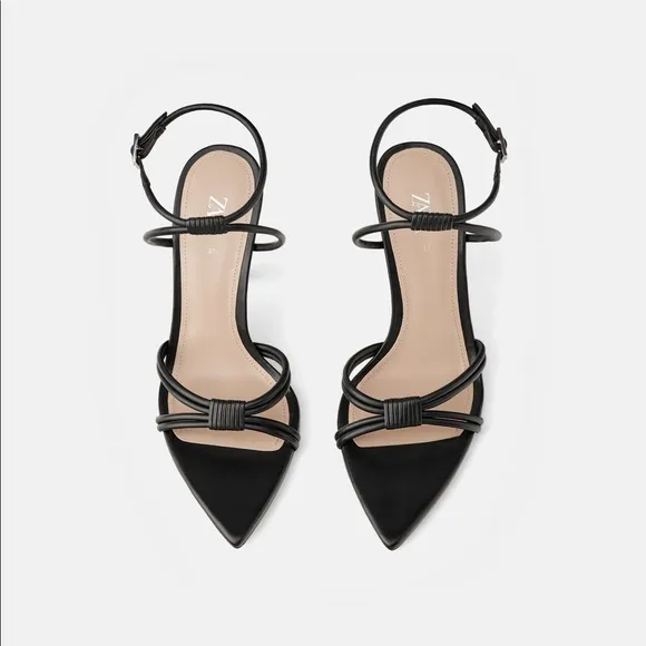 Zara Black High Heeled Pointed Toe Strappy Sandals