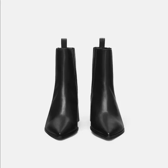 ZARA Black Leather Chelsea Ankle Boots Booties