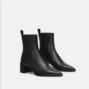 ZARA Black Leather Chelsea Ankle Boots Booties