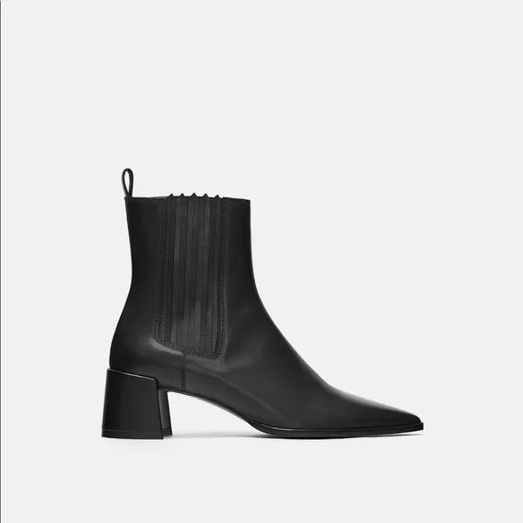 ZARA Black Leather Chelsea Ankle Boots Booties