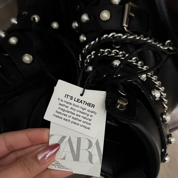 Zara Black Leather Combat Boots