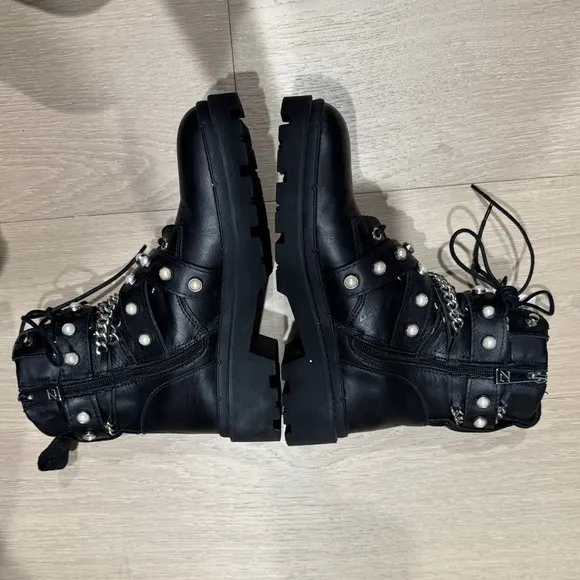Zara Black Leather Combat Boots