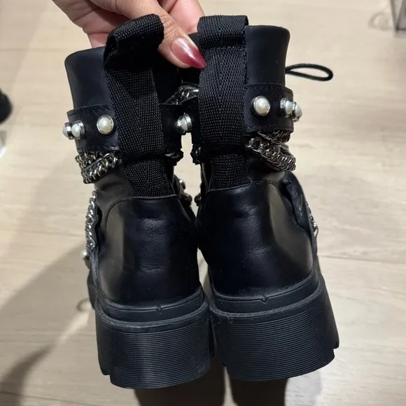 Zara Black Leather Combat Boots