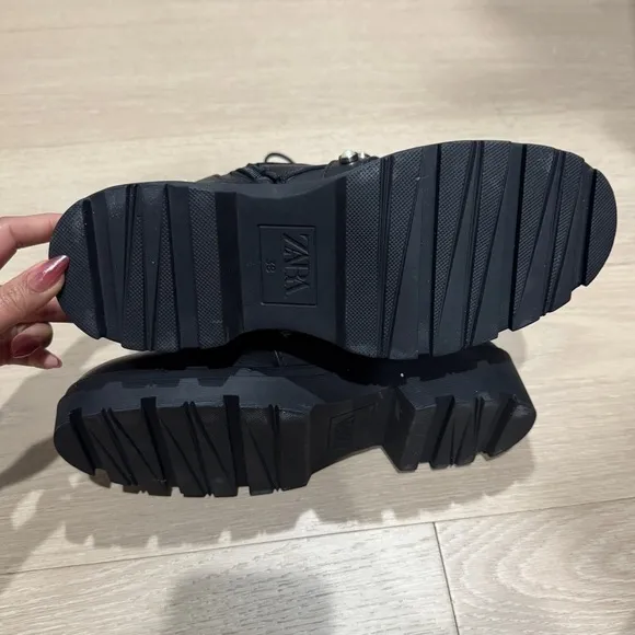 Zara Black Leather Combat Boots