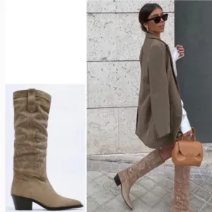 Zara bloggers fave split leather western heeled boots
