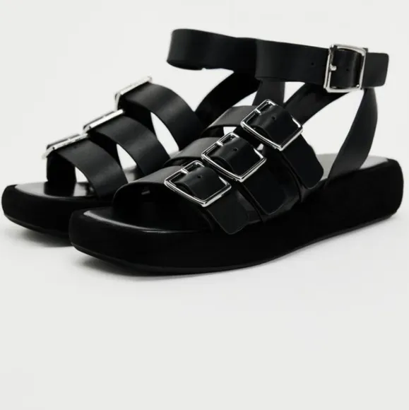 Zara Buckle Strap Flatform Sandals
