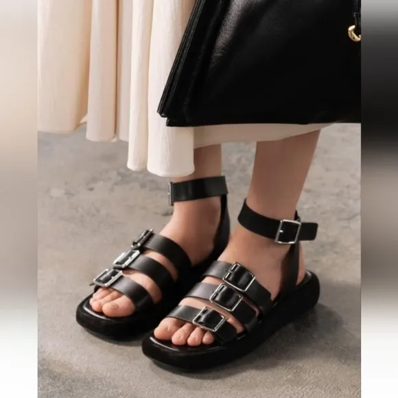 Zara Buckle Strap Flatform Sandals