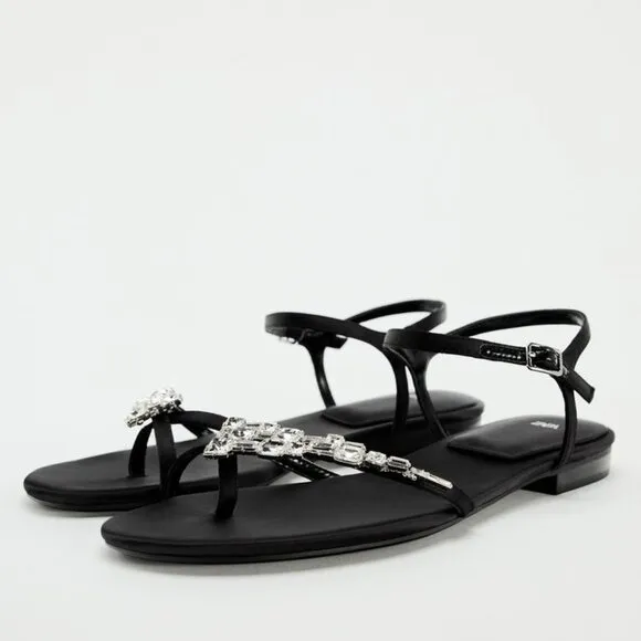 ZARA EMBELLISHED FLAT SANDALS SIZE 8