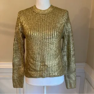 ZARA Gold Metallic Foil Coated Crewneck Sweater NWT