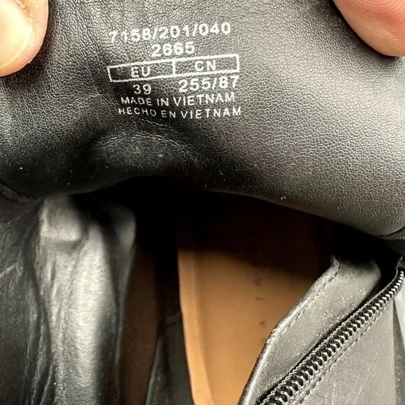 ZARA Leather Combat Biker Boots Moto Pearl Strap Boots Black Women's EU 39 US 8