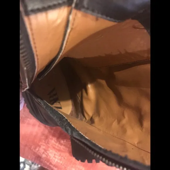 ZARA LEATHER COMBAT BOOTS BLACK WITH ZIPPER &amp; LACE