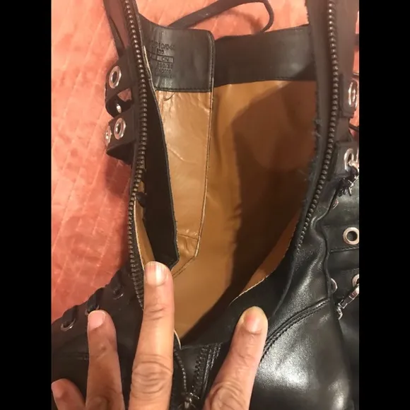 ZARA LEATHER COMBAT BOOTS BLACK WITH ZIPPER &amp; LACE