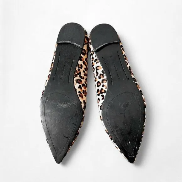 Zara Leopard Print Lace Up Pointy Toe Ballet Flats Size 6