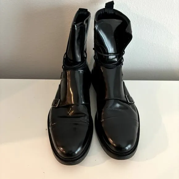 Zara Man Monk Strap Boots Size 43 Mens 10 Black Avant Garde Moto Combat Lace-Up
