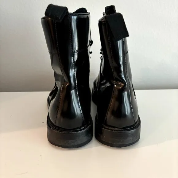 Zara Man Monk Strap Boots Size 43 Mens 10 Black Avant Garde Moto Combat Lace-Up