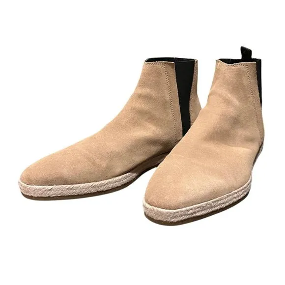 ZARA Men’s Dark Beige Jute Suede Ankle Chelsea Boots Sz 44 (US Sz 10)