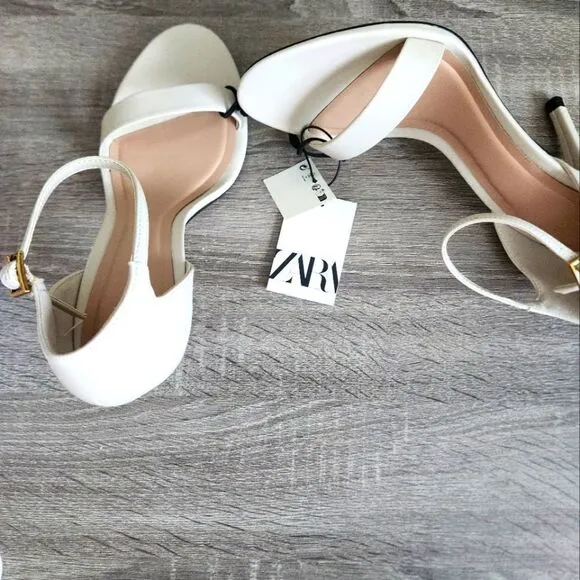 ZARA NEW WOMEN'S HEELED ANKLE BRACELET SANDALS BUCKLED ANKLE STRAP CLOSURE  7,5