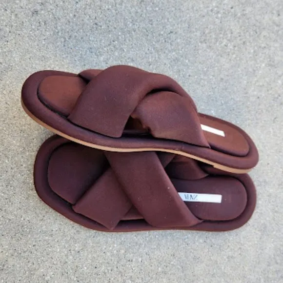 ZARA Quilted Brown Sandals