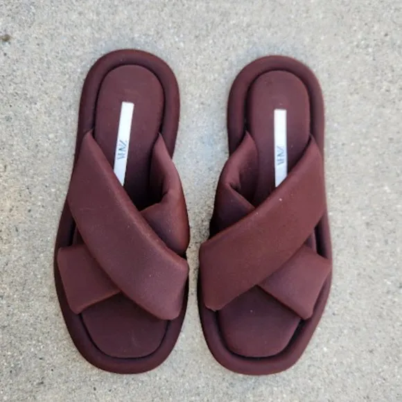 ZARA Quilted Brown Sandals