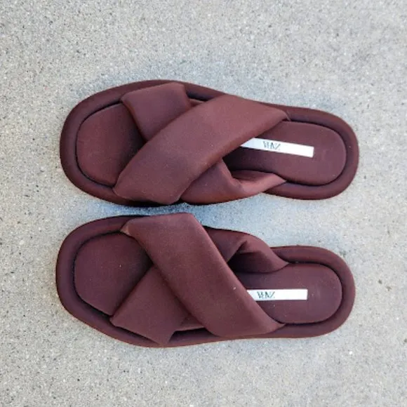 ZARA Quilted Brown Sandals