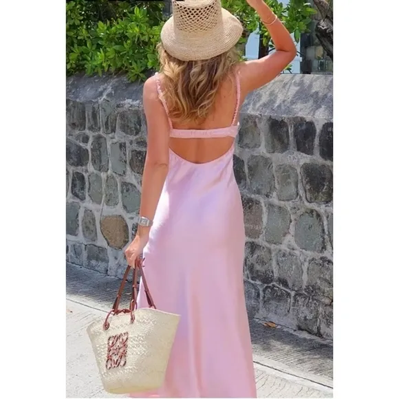 ZARA SATIN EFFECT MIDI SLIP DRESS PINK