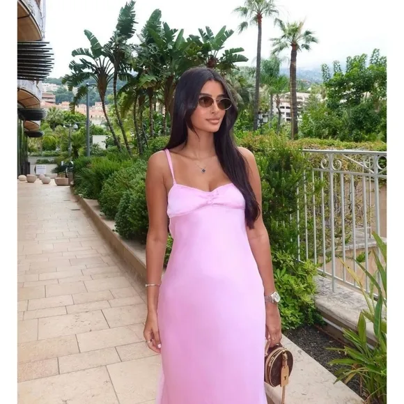 ZARA SATIN EFFECT MIDI SLIP DRESS PINK
