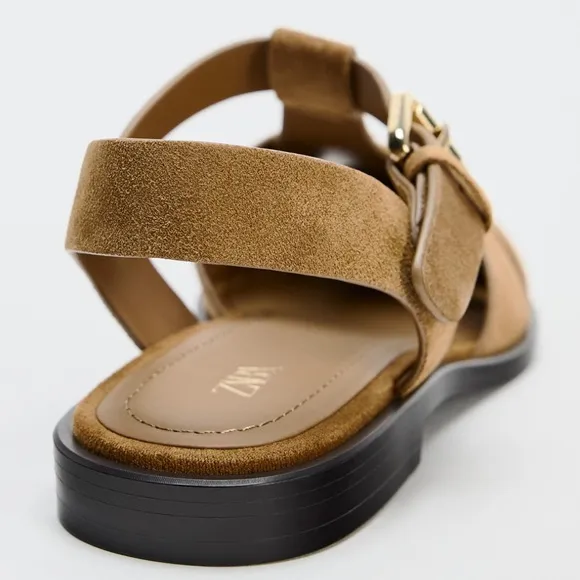 ZARA SPLIT LEATHER CAGE SANDALS