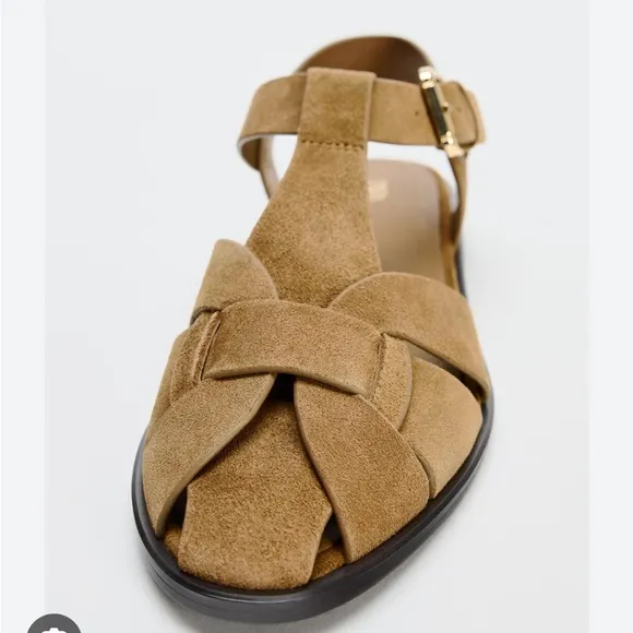 ZARA SPLIT LEATHER CAGE SANDALS