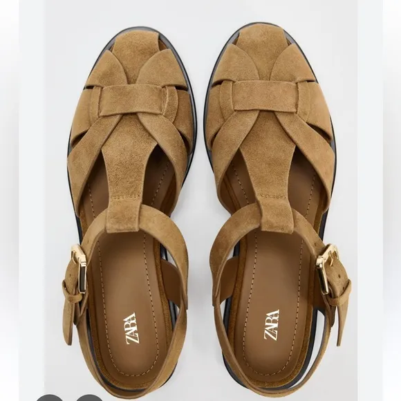 ZARA SPLIT LEATHER CAGE SANDALS