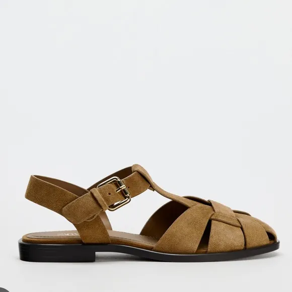 ZARA SPLIT LEATHER CAGE SANDALS
