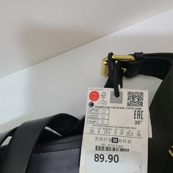 ZARA STRAPPY LEATHER SANDALS BLACK SIZE 8 | 2519/110/800
