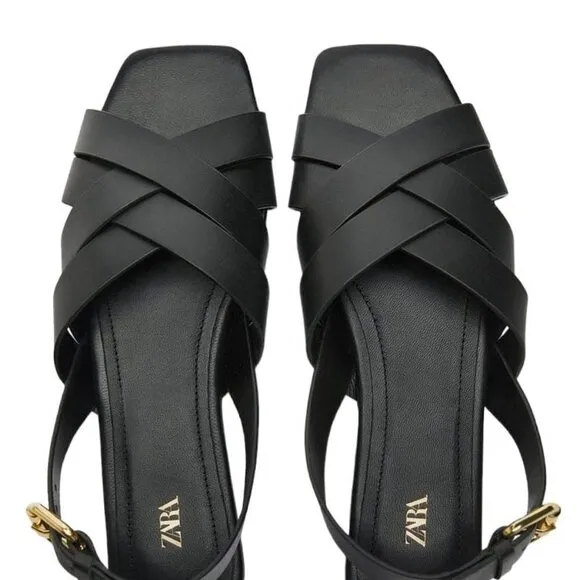 ZARA STRAPPY LEATHER SANDALS BLACK SIZE 8 | 2519/110/800