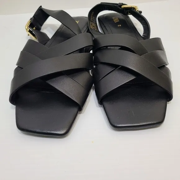 ZARA STRAPPY LEATHER SANDALS BLACK SIZE 8 | 2519/110/800