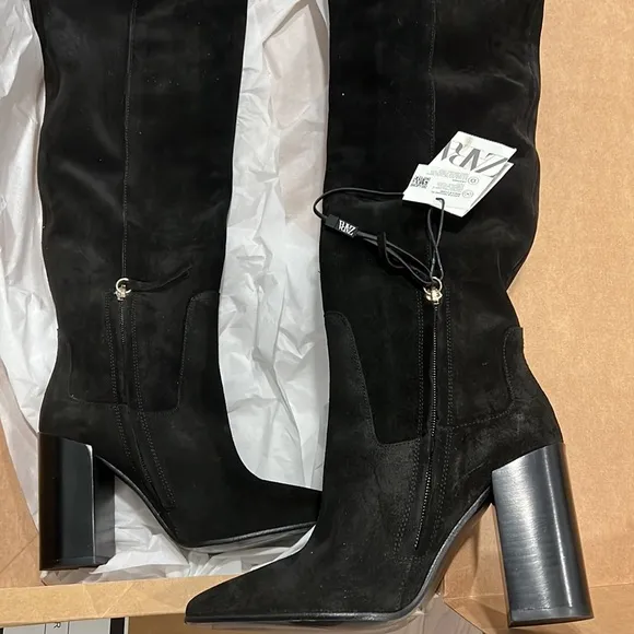 Zara super high over the knee suede heeled boots