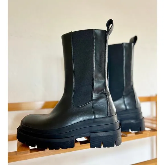 Zara Tall Black Lug Sole Chelsea Boots