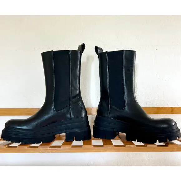 Zara Tall Black Lug Sole Chelsea Boots