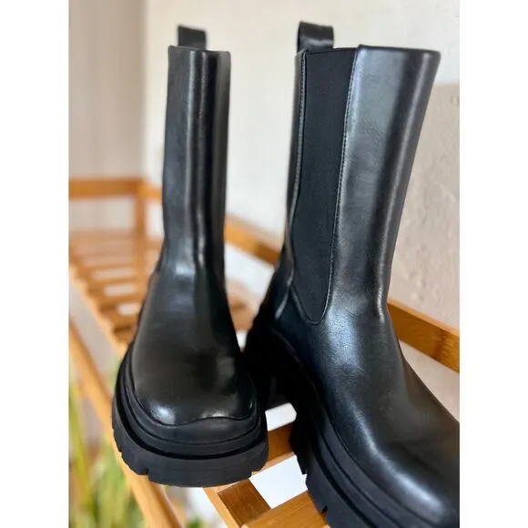 Zara Tall Black Lug Sole Chelsea Boots