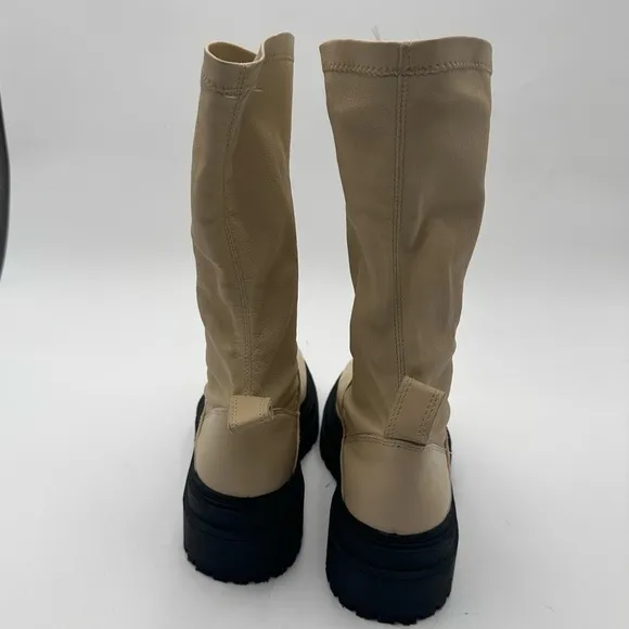 Zara Womens EU 40/ US 9.5 Platform Chelsea Combat Boots Ivory Cream Pull On