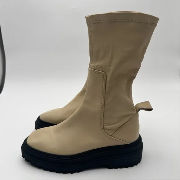 Zara Womens EU 40/ US 9.5 Platform Chelsea Combat Boots Ivory Cream Pull On