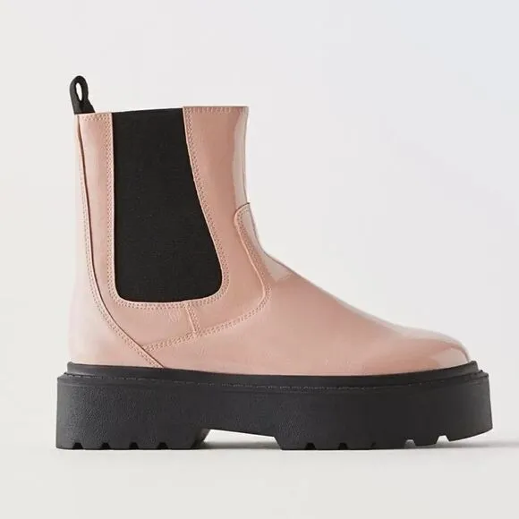 ZARA PATENT EFFECT CHELSEA BOOTS