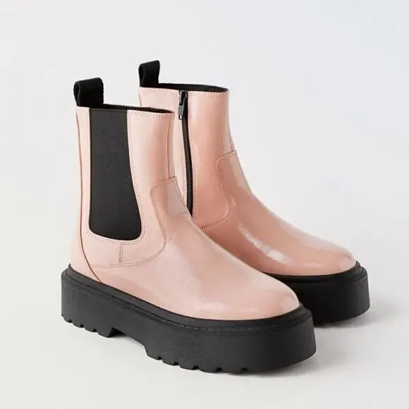 ZARA PATENT EFFECT CHELSEA BOOTS