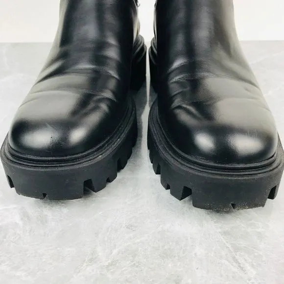 Zara Sock Womens Size 8 Boots Black Leather Heeled Sock Combat Biker Ankle Boots